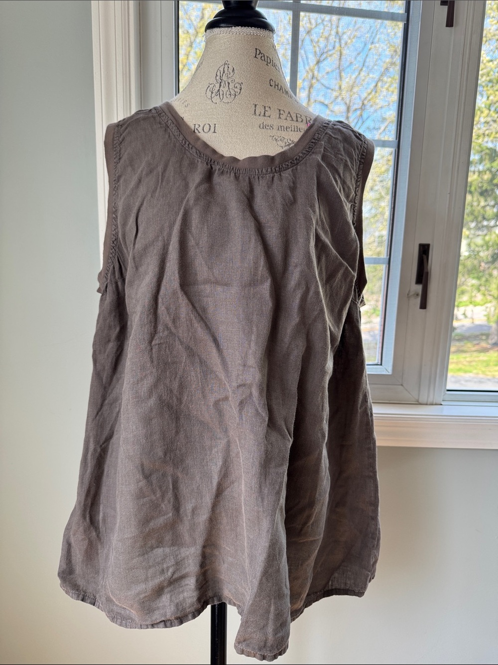 FLAX chocolate brown, oversized linen sleeveless tank top EUC large